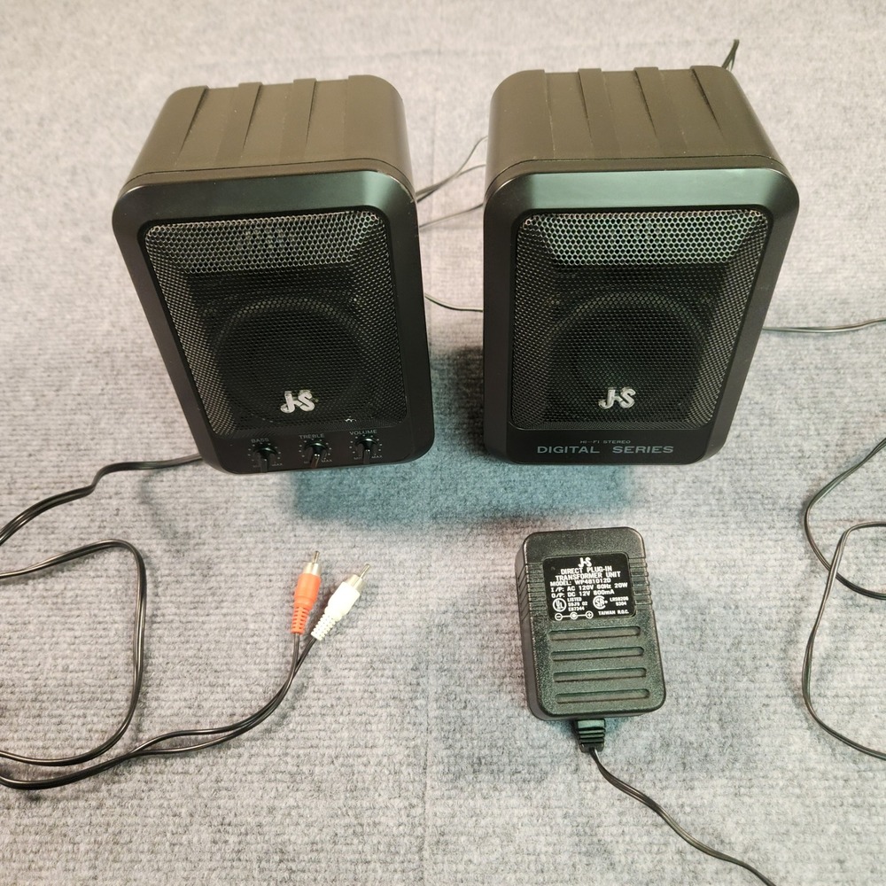 JS Digital Series Computer Speakers Black Hi-Fi Stereo Bass Treble Control EUC